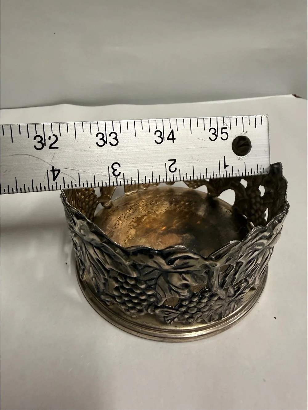 Vintage Decorative Silver Wine Coaster with Grape Leaf Design